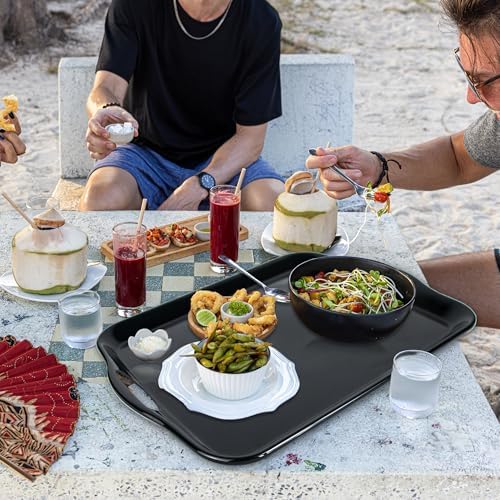 Czlizdyt Large Melamine Serving Tray with Handles, Dishwasher Safe, Black