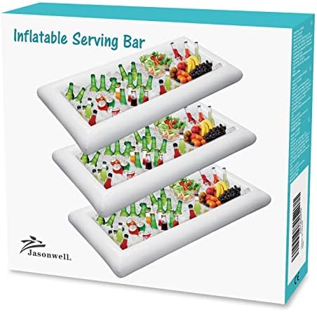 Jasonwell 3 PCS Inflatable Serving Bars Ice Buffet Salad Serving Trays Food Drink Holder Cooler Containers Indoor Outdoor BBQ Picnic Pool Party Supplies Luau Cooler w Drain Plug