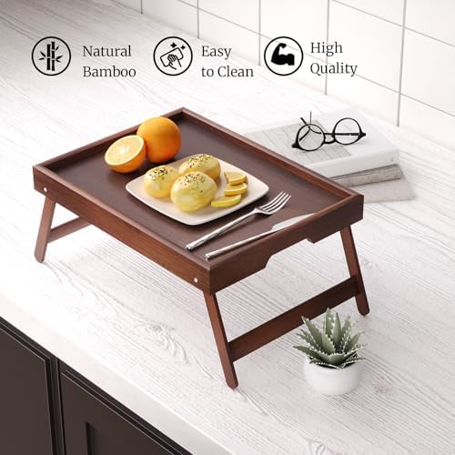 VERTORGAN 3 Pack Bamboo Bed Tray Table,Serving Tray(Brown)