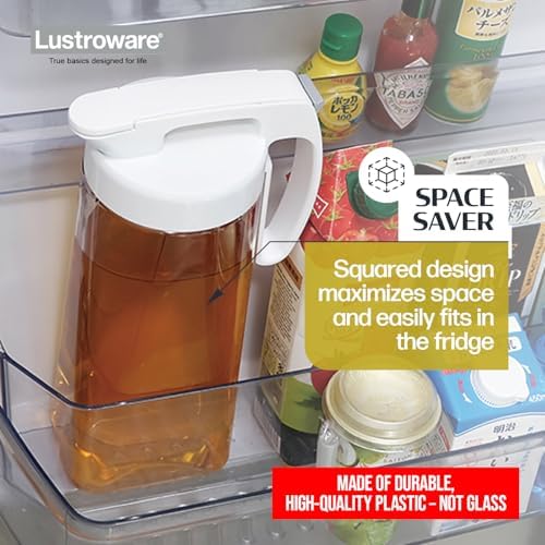 Lustroware QuickServe Airtight Pitcher - 2.1L (70oz), Heat Resistant, BPA-Free SAN Plastic, One Touch Open & Close, Space-Saving, Made in Japan - White (Pack of 2)