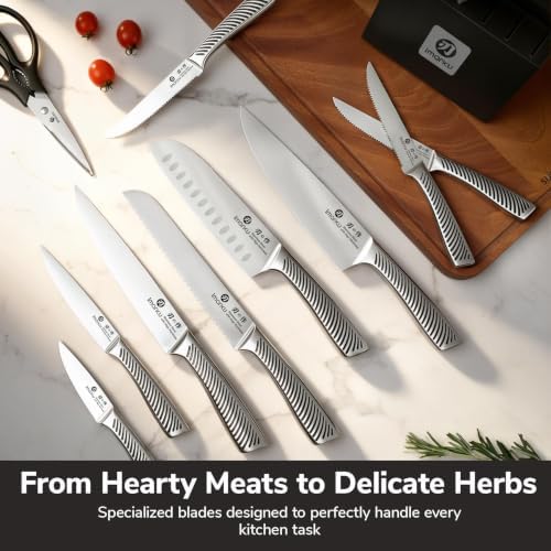 Imarku 14-Piece Japanese Gyutou Stainless Steel Knife Set with Block