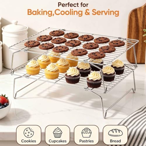 Homikit 3 Tiers Stainless Steel Cooling Rack Set, 10"x15" Baking Racks
