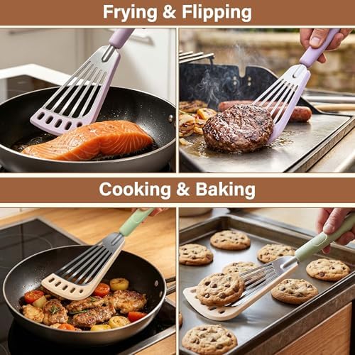 Fish Spatula 2-Pack, Stainless Steel Slotted Turner with Silicone Edge