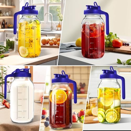 64oz Glass Pitcher with Lid, 2 Quart Mason Jar Pitcher with Spout