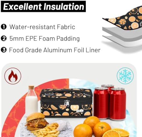 MIER Small Lunch Bag for Kids & Adults Compact Insulated Lunch Box, Fruits