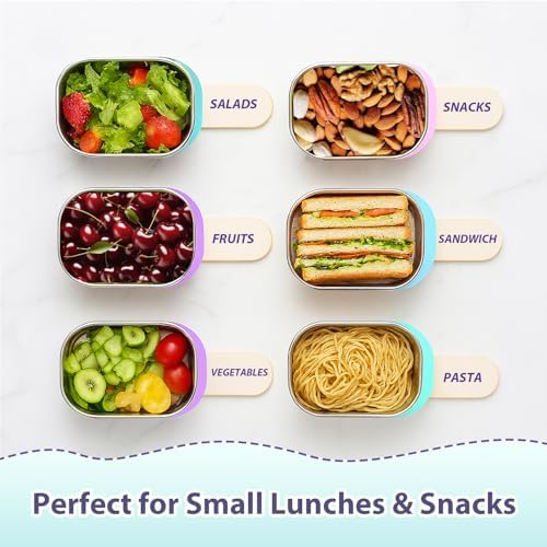 Tanjiae 3-Pack Stainless Steel Snack Containers for Kids & Toddlers - 550ml (18oz) Leakproof Reusable Food Containers with LFGB Certified Lids | Stackable Metal Lunch Box for Daycare, School, Travel