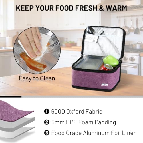 MIER 9-Can Mini Lunchbox Cooler Small Lunch Box Bag for Kids, Purple