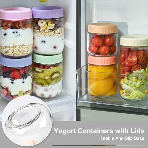 Overnight Oats Containers with Lids, 10oz Wide Mouth Mason Jars with Lids, 6 Pack Glass Jars with Airtight lid for Chia Pudding Yogurt Salad, Meal Prer Oatmeal Jars, Gray