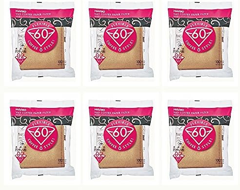 6 X Hario 02 100-Count Coffee Natural Paper Filters, 6-Pack Value Set (Total of 600 Sheets)