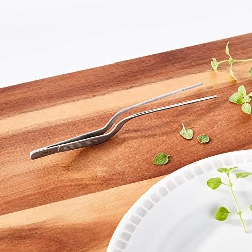 Mercer Culinary 18-8 Stainless Steel Chef Plating Tongs, Offset Tip, 7-7/8 Inch