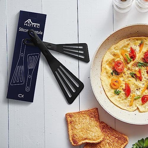 HOTEC 2-Pack Silicone Slotted Fish Turner Spatula Set, Black