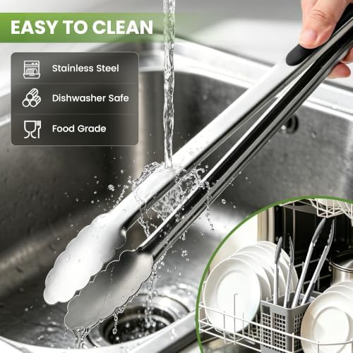 Grill Tongs, 12 & 17 Inch Long Stainless Steel BBQ Tongs (12"+17")