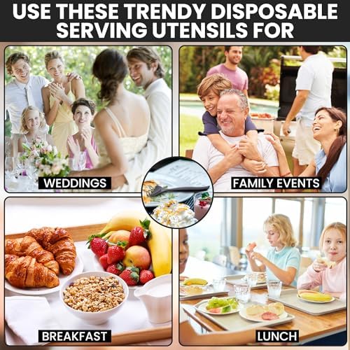 10" Black Plastic Serving Spoons for Buffet, 72 Pack