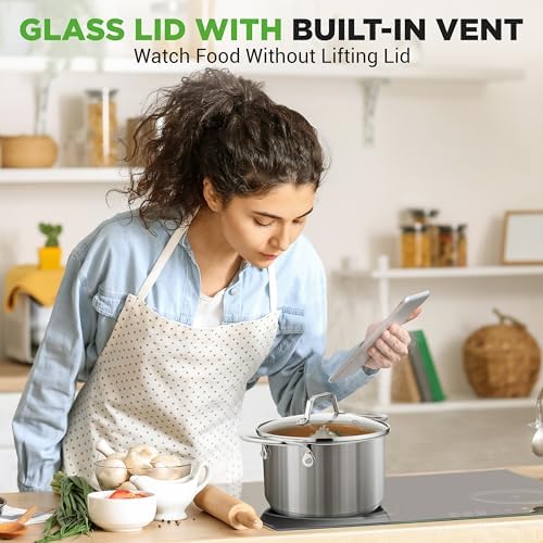 NutriChef 3-Quart Stainless Steel Soup Pot - 18/8 Food Grade Heavy Duty Cookware, Stock Pot, Stew Pot, Simmering Pot Kitchenware w/See Through Lid, Dishwasher Safe, For Induction Gas Ceramic Cooktops