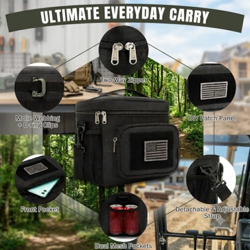 FlowFly Tactical Lunch Bag Large Insulated Lunch Box Cooler Tote for Men, Women with MOLLE/PALS Webbing (Black)