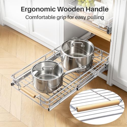 Pull out Cabinet Organizer, 11"W X 21"D, Heavy Duty Smooth Sliding Under Cabinet Shelves for Pots and Pans, Full-Extension Roll out Drawers, Slide out Organization for Home Kitchen Pantry