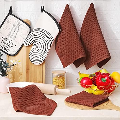Homaxy 100% Cotton Waffle Weave Kitchen Dish Cloths 6-Pack, Rust