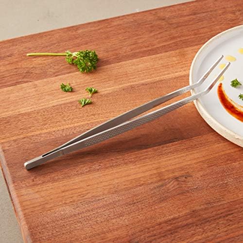 Mercer Culinary 18-8 Stainless Steel Precision Plus Chef Plating Tong, Curved Tip, 9-3/8 Inch