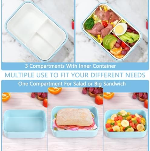 Bento Boxes for Adults - 1100 ML Lunch Box Container For Kids Women With Built-in Spoon & Fork - Durable for On-the-Go Meal, BPA-Free and Food-Safe Materials(Light Blue)