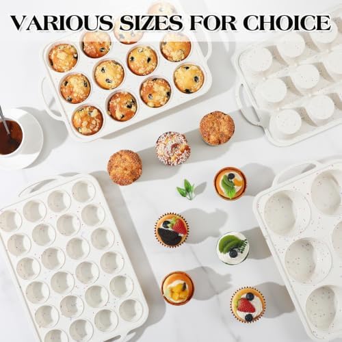 Vinino Mini Muffin Pan with Metal Reinforced Frame-2Pack, Silicone Cupcake Pan for Baking 24 Cup Mini Size, BPA Free Silicone Muffin Tray, Cupcake Baking Pan Molds for Oven Dishwasher Safe - Cream
