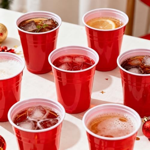 Disposable Plastic Party Cups, Red, 12oz, 100 Count, Party Cups for Large Gatherings, Picnics, BBQ, Birthdays and More