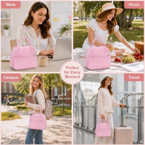 CAMTOP Lunch Box for Women Men Insulated Lunch Bag Lunch Tote Bag Leakproof Thermal Cooler Large Capacity for Travel Work School Picnic (Pink Stripe, Medium)