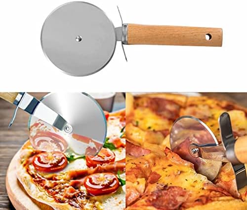 Larger Pizza Cutter Wheel with 3.54'' Stainless Steel Wheel, Pizza Slicer with Non-Slip Wooden Handle, Pizza Wheel for Pies Waffle Bread Dough Cookies Cake Pie Server