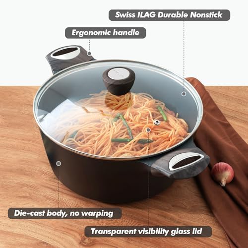 SENSARTE Nonstick Stock Pot with Lid, 2.6/4.5/6.6/8.5/11 QT Soup Pot Casserole Pot, Healthy Pasta Pot, Large Deep Cooking Pot, Big Sauce Pot Stew Pot, Induction Compatible, PFOA PFOS APEO Free, Black