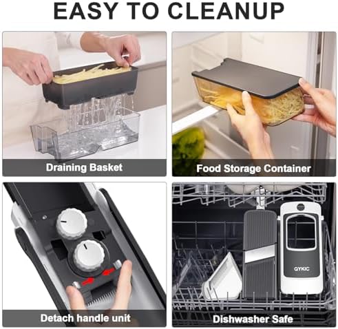 QYKIC Mandoline Slicer for Kitchen, Adjustable 0.1-8mm (S4 Gray)