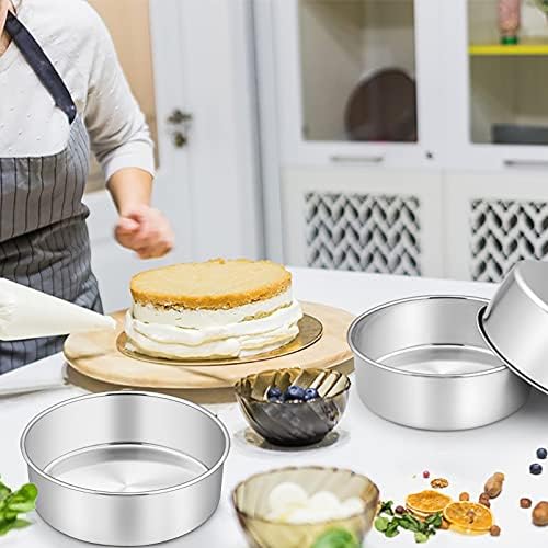 P&P CHEF 8 Inch Cake Pans Set, 4Pcs Stainless Steel Round Baking Pan