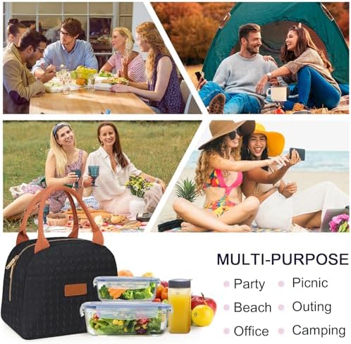 Joymee Lunch Bag Women Insulated Lunch Box Reusable Leakproof Large Spacious Cooler Tote for Women Men Adult for Work Office Travel Picnic -Black