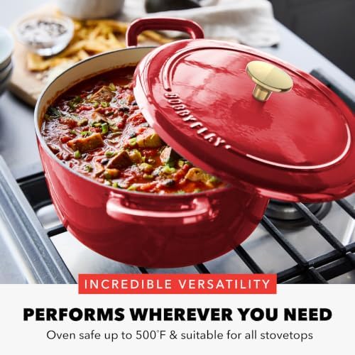 GreenPan x Bobby Flay 5.5QT Enameled Cast Iron Dutch Oven With Lid, Red