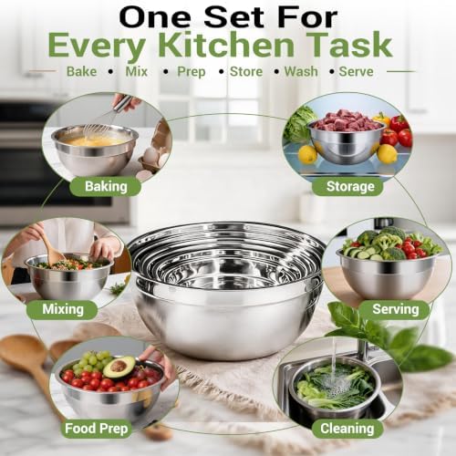 WEPSEN 5-Speed Electric Hand Mixer, 4 Large Mixing Bowls Set, Handheld Mixers with Whisks Beater, Stainless Steel Metal Nesting Bowl Measuring Cups Spoons Kitchen Cake Blender for Baking Supplies