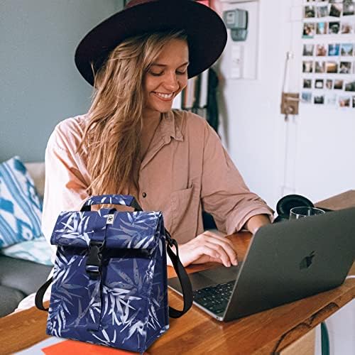 SUNNY BIRD Insulated Lunch Bag Rolltop Lunch Box (Blue Bamboo)