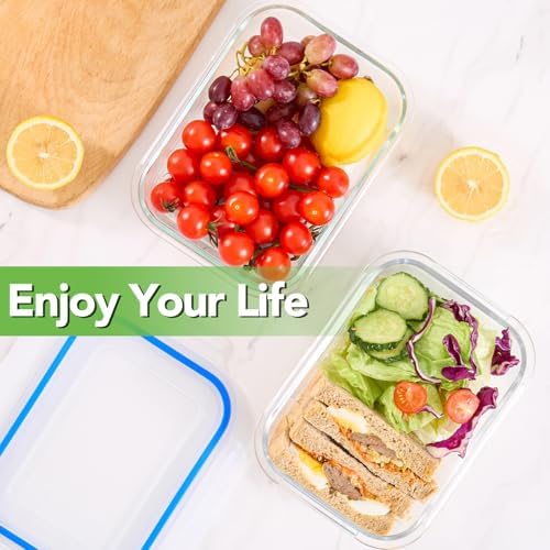 8 Pack Glass Food Storage Containers with Lids(Blue)