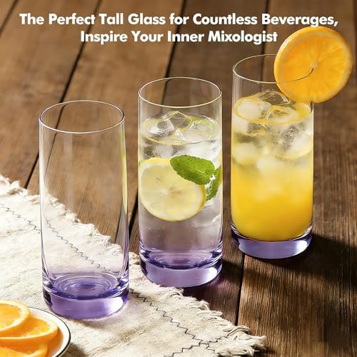 Purple Highball Glasses Set of 6, Drinking Glass for Mixed Drink