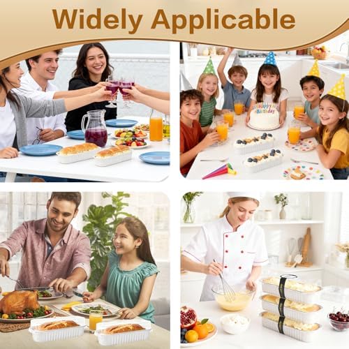 Mini Cake Pans with Lids and Spoons 200 Pack, Mini Loaf Pans with lids 6.8oz, Small Disposable Aluminum Foil Loaf Pans, Rectangular Baking Container for Party, Picnics and Birthday (White)
