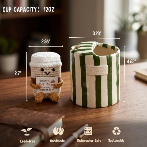 Coffee Lover Gift Set for Women Men, Ceramic Mug Crochet Coffee Cup
