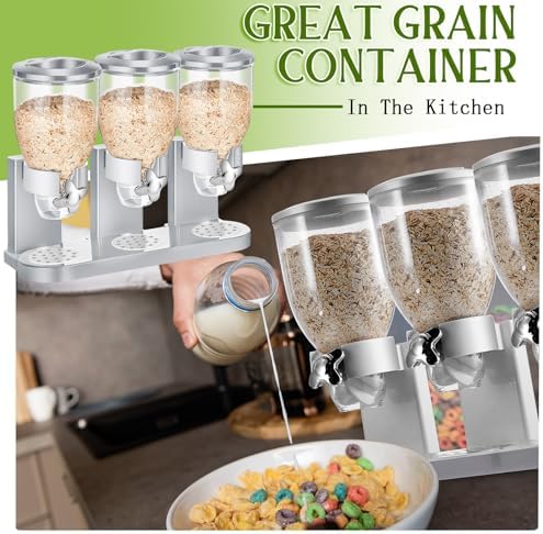 1 Pack Triple Cereal Dispenser 2L, Countertop Dry Food Dispenser, Silver