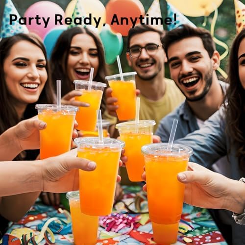 AOZITA 100 Pack - 20 oz Clear Plastic Cups with Lids and Straws, Food Safe Disposable Iced Coffee Cups for Cold Beverages, Smoothies, Iced Coffee, Leak-Proof, BPA-Free