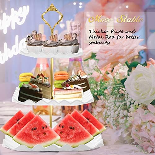 DAFURIET Plastic Dessert Cupcake Stand, 3 Tier Cupcake Tower Holder, White