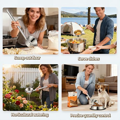 Stainless Steel Long Handle Scoop, Eagle Beak Spout Design - Multipurpose Kitchen, Bath, Garden Ladle Cup for Oil, Soup, Shampoo, Pet Food 13.8 inch Heat-Resistant Handle
