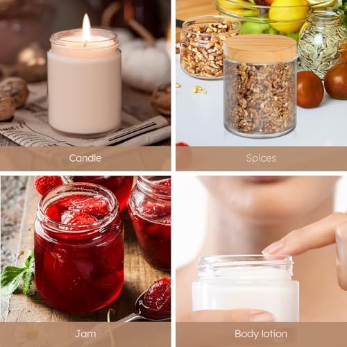 2 Pack 8 OZ Glass Jars with Plastic Woodgrain Lids & Inner Liners