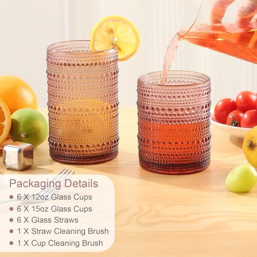 ZMOWIPDL Drinking Glasses Set of 12,Purple 12oz & 15oz Hobnail Glass Cups