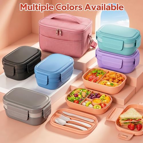 Bento Box Adult with Insulated Lunch Bag - 3 Stackable Leak-Proof Lunch Box