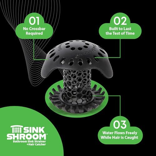 SinkShroom Ultra Bathroom Sink Drain Protector, Stainless Steel, Matte Black, Hair Catcher with Multiple Drain Adapters