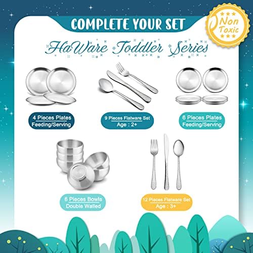 HaWare 6-Piece Kids Bowls, 12oz SUS304 Metal Bowl for Toddler Children