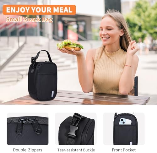 NOL Small Insulated Snack Bag Mini Freezable Cooler Pouch 3L fit 3 Cans | Wide-Mouth 6hours Cool & Warm Lightweight Leakproof Nylon Box for Work Travel Black