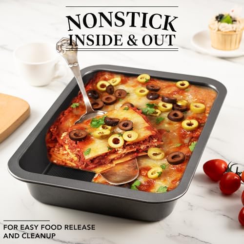 Tiawudi Cake Pan, Nonstick Baking Pan for Cake, Bread, Brownie or Lasagna, Heavy Duty Baking Dish with Diamond Texture Pattern and Wide Grips