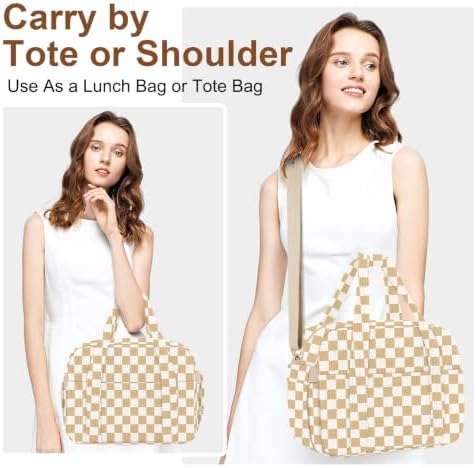 KUBYA Corduroy Lunch Box Lunch Bag for Women Adults Men, Cute Insulated Work Reusable Leakproof Simple Large Lunch Boxes Tote Bag Adults Cooler Bag, with Shoulder Strap
